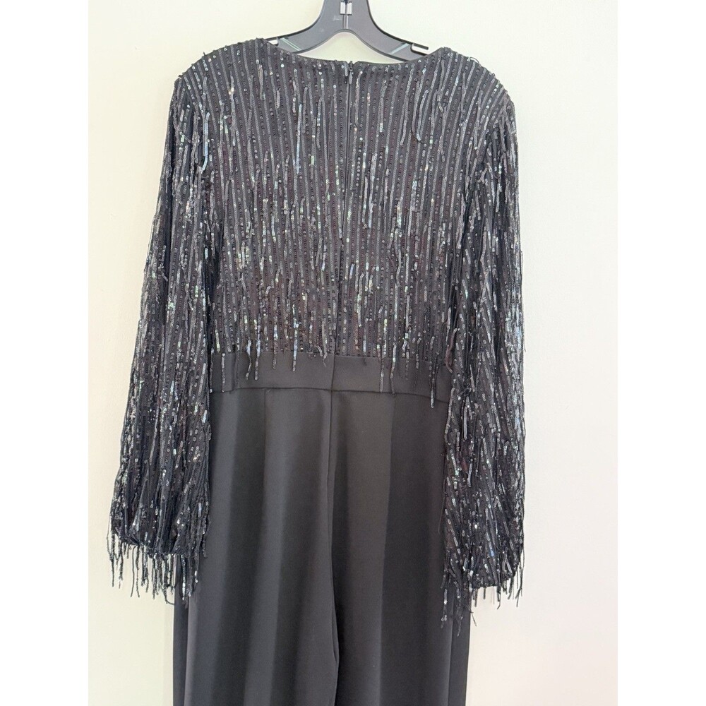 Eliza J Black Sequin Fringe Wide Leg Jumpsuit Women's Size 10 Formal - Picture 4 of 16